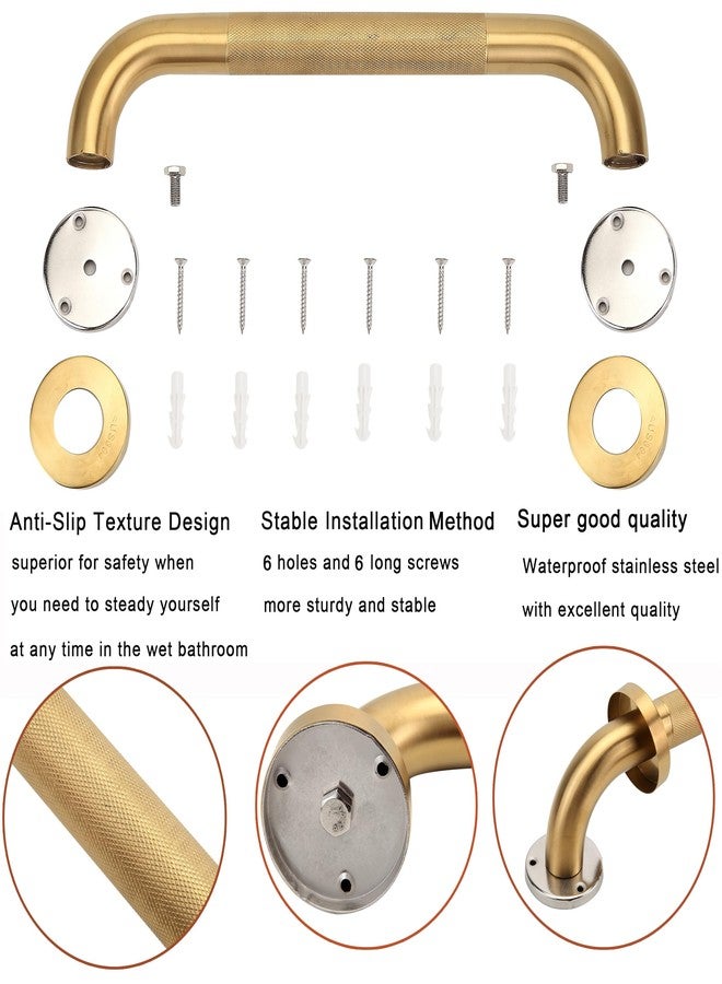 Rackickyer Shower Grab Bar, 2 Pack 16 Inch Gold Bathroom Grab Bar, 1.25" Diameter 304 Stainless Steel Anti-Slip Grab Bars for Bathtubs and Showers, Handicap Shower Grab Bar for Seniors Elderly - Image 4